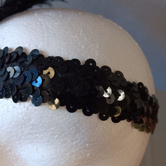 1920s Flapper Feather Headband Showgirl Headpiece Gatsby Style Sequin Stretch - Picture 5 of 5